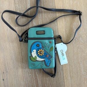 NWT Chala Teal Crossbody Bag Bird Design Vegan Leather Adjustable Strap